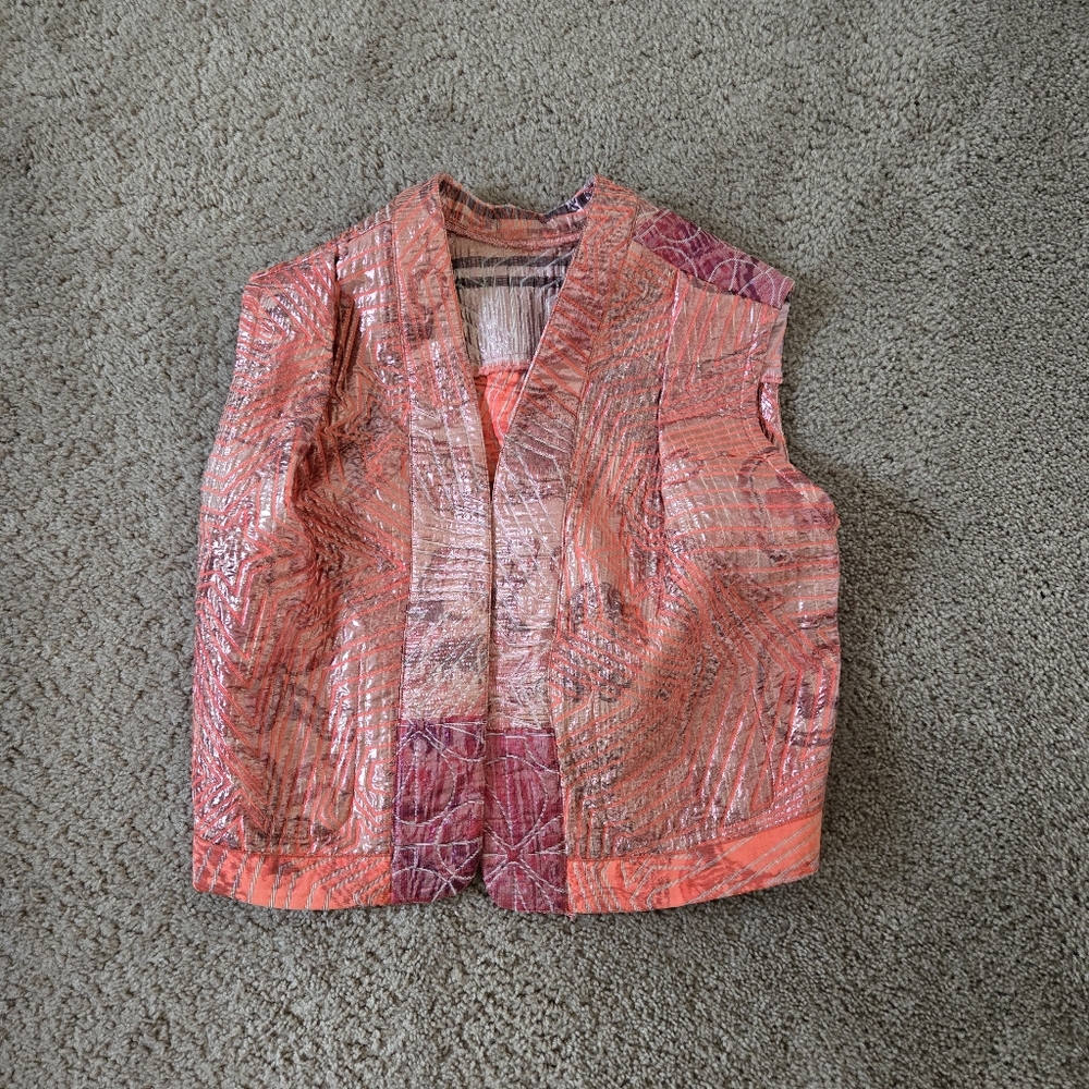 FORTE FORTE Patterned Jacquard Open front Gilet Vest Jacket Cardigan Size 1 Glam - Picture 11 of 16